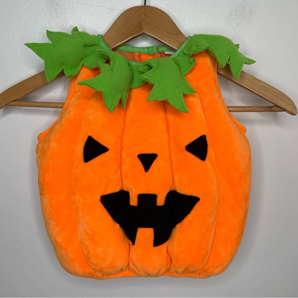 Hallow’s Eve Pumpkin Costume Soft Puffy Infant 6-9 Months Orange Green Halloween